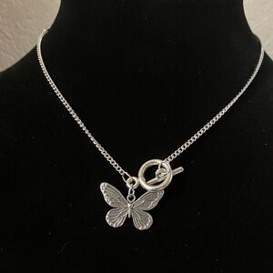 Silvertone Butterfly Charm 16”Necklace